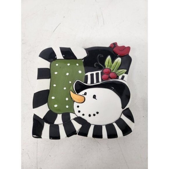 Fitz And Floyd Frosty's Frolic Snowman Square Plate Ceramic Winter Christmas 6" - Picture 1 of 6